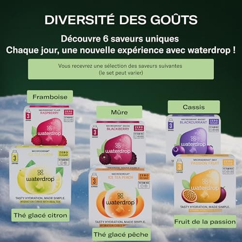 waterdrop® Coffret Cadeau, Bouteille Isotherme 600 ml, Étanche et Compatible avec Eau Gazeuse,18 Cubes à Boire Sans Sucre, Idée Cadeau Noël Femme & Homme, Premium Cadeau de Noël