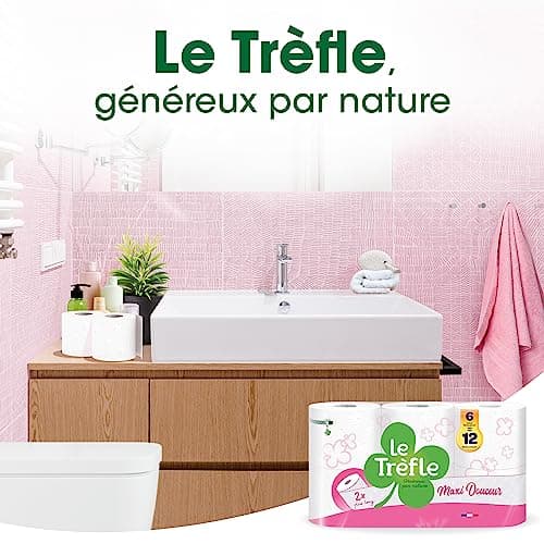 Le Trèfle Maxi Douceur - Papier toilette - 36 Maxi Rouleaux - 72 Rouleaux Classiques – Double épaisseur – Emballage 80 pourcent Plastique Recyclé