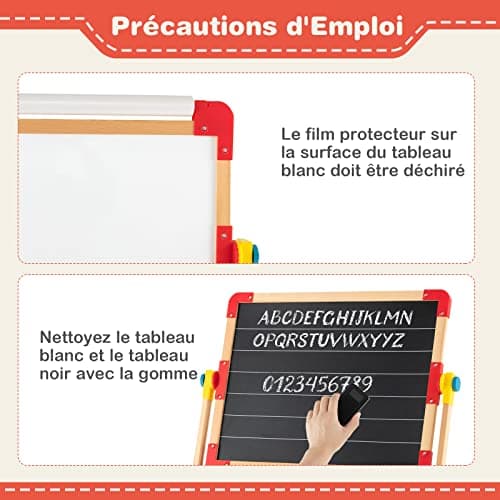 DREAMADE Chevalet d’Art pour Enfants, Chevalet en Bois Double Face Réglable avec Tableau Blanc Magnétique & Tableau Noir, Rouleau de Papier Bonus et Aimants en Lettres, Planche à Dessin Debout