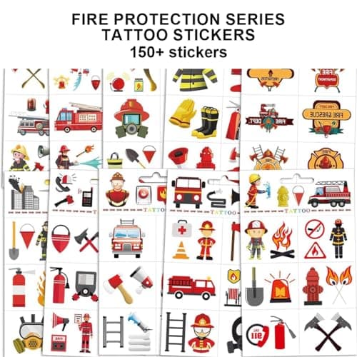 YOYEAH Lot de 10 feuilles d'autocollants pompiers – Tatouage de pompier pour enfants pour décoration, voiture, ordinateur portable et plus encore – Autocollant pompier pour voiture, autocollants pour