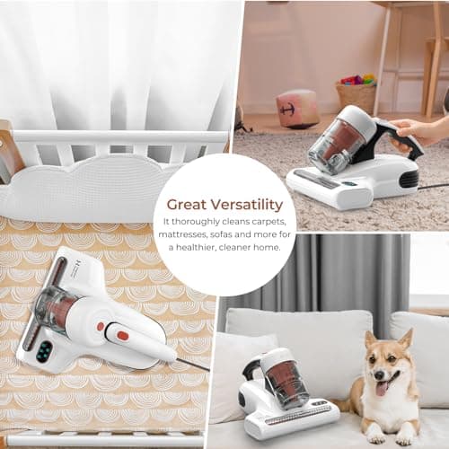 JIGOO Aspirateur Matelas Anti Acariens avec Affichage LED Intelligent, Capteur de Poussière d'acariens, lumière UV-C, Combat Les punaises de lit, Élimine 99,9% des allergènes, Spécial Allergies