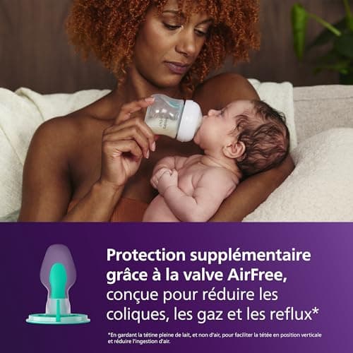 Philips Avent Kit biberons avec valve AirFree pour nouveau-né – 4 biberons à Réponse Naturelle, sucette ultra-douce et goupillon pour les bébés âgés de 0 à 12 mois (modèle SCD657/11)
