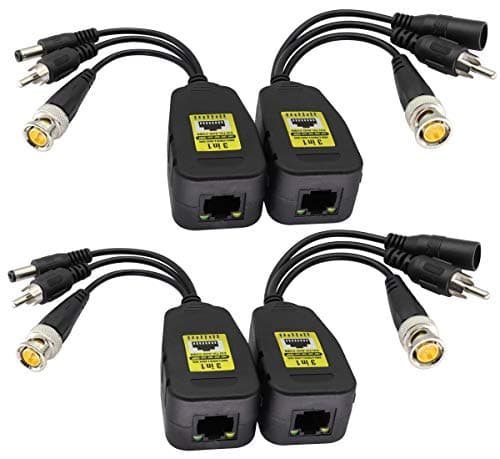 AAOTOKK BNC à RJ45 Émetteur-Récepteur DC Power Passive Audio Video Balun HD-CVI/TVI/AHD/CVBS avec Prise DC pour 720P-1080P 3MP 4MP 5MP 8MP CCTV Security DVR Système Caméra Surveillance (19cm/4Paires)
