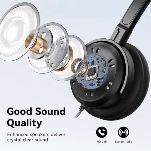 Voistek Casque mono avec microphone, prise jack 3,5 mm/2,5 mm, casque PC 2 en 1, casque filaire et antibruit et contrôle du volume pour centres d'appel, Skype, Zoom, bureau à domicile, cours en ligne