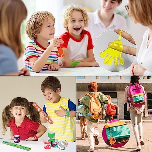 80 Pièces Kit Cadeau Anniversaire Enfants Invites - Sac Mixte Assortiment Jouet Prix du Trésor pour Fille Garçon(spirales arc-en-ciel,Porte-clés,Tatouage)