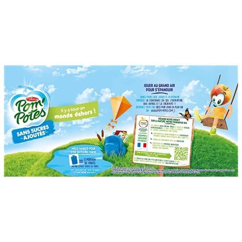 POM'POTES Compote Gourde Sans Sucres Ajoutés Pomme/Pomme Poire/Pomme Banane Fraise 28x90 g, Vert