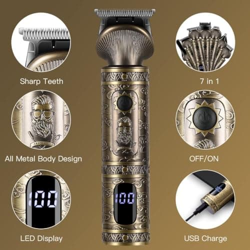 Surker Tondeuse Barbe Homme Tondeuse Cheveux Professionnelle Avec Lame en T de Coupe de Cheveux Chauve 0 mm Rasoir électrique Tondeuse Corps de Précision pour Nez 7 en 1