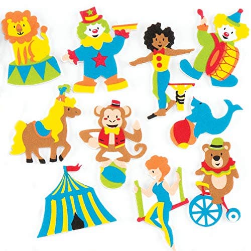 Baker Ross Lot de 120 Autocollants en Mousse Circus pour Enfants, pour Décorer, Artisanat, Cartes et Scrapbooking