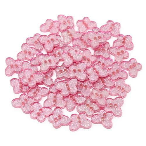 Lot de 50 boutons en résine Motif papillon Rose pailleté 13 mm