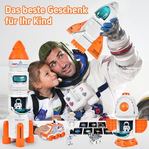 Aragallant Fusée Jouet Espace, Fusée Spatiale Jouet, Navette Spatiale Espace Jouet, Space Shuttle Kit avec Effets Sonores et Lumineux, Astronautes, Satellite, Jouet Construction éducatif pour Enfants