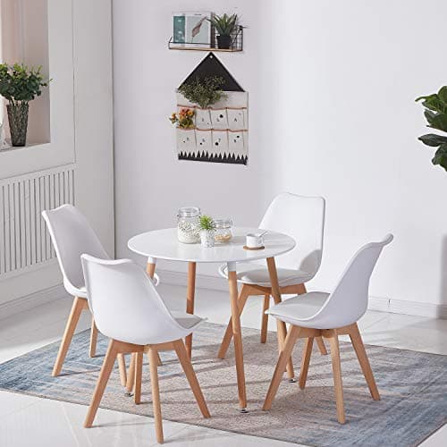 DORAFAIR Table et Chaises Salle Manger,Ensemble Table et 4 chaises,Table Ronde 80 * 80cm et 4 Chaise Scandinave Blanc