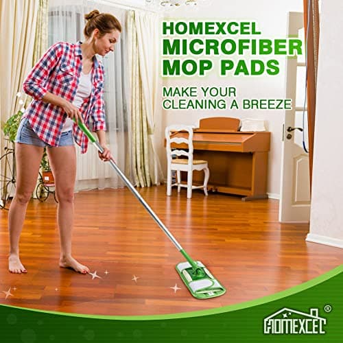 HOMEXCEL Lot de 4 serpillères en microfibre compatibles avec les balais Swiffer, réutilisables et lavables en machine, têtes de rechange pour nettoyage humide et sec multi-surfaces