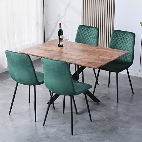 GOLDFAN Ensemble Table et 4 Chaises Bois Table de Salle à Manger avec 4 Velours Chaises,Table en Bois et Chaise de Salle à Manger de Cuisine pour 4 Personnes,Vert