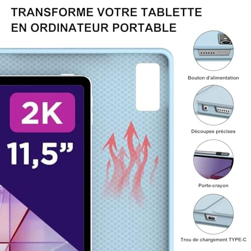 IVEOPPE Clavier pour Lenovo Tab p11 2nd gen 11.5 Pouces, Coque Étui Clavier AZERTY Français Détachable Bluetooth pour Lenovo Tab P11 2nd Gen, Bleu Ciel