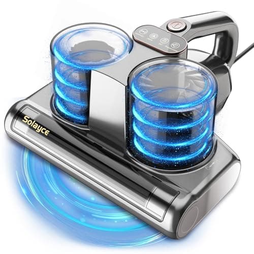 Solayce Aspirateur Anti-acariens pour Matelas, 16 KPA avec lumière UV 500 W, Forte Puissance d'aspiration avec Fonction air Chaud, ultrasons, élimine 99,9% des bactéries, allergènes et acariens