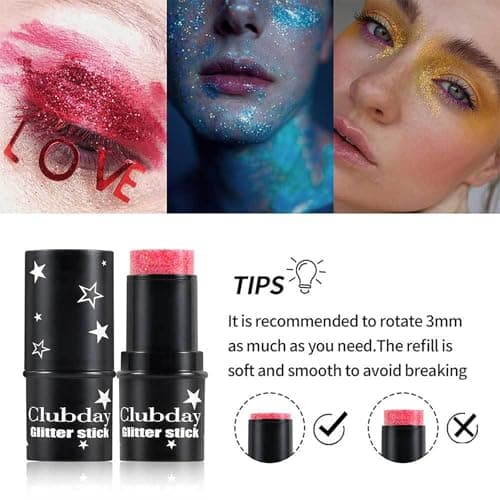 BeauFairy Bâton à Paillettes pour le Corps, 4 PCS, Body Glitter Gel, Paillettes pour le Visage, Mermaid Sequins Glitter, Fluorescent Paillette Visage Chunky Glitter Gel, pour Visage Corps Cheveux, 036