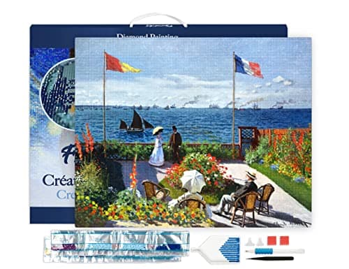 Figured’Art Diamond Painting Broderie Diamant 40x50cm Avec Cadre Toile Tendue Strass Perles Carrés - La terrasse à Sainte-Adresse Monet - Kit Complet 5D DIY Activité Manuelle Loisirs Créatifs Adultes