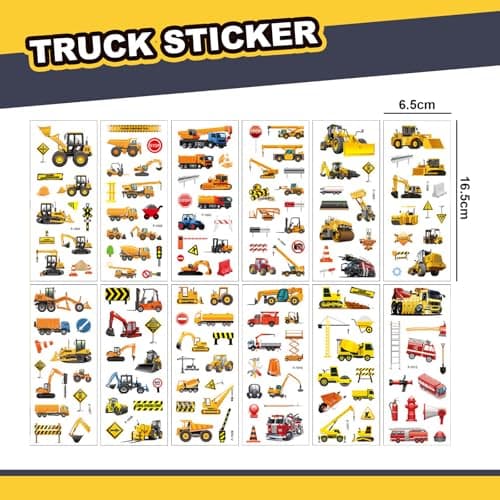 12 Pcs Autocollant Enfant, Autocollant de Camion de Construction Garçon, Stickers Scrapbooking Enfant, Autocollant 3D, Autocollants Enfants Gonflés, pour Sacs de Fête pour Enfants, Récompense Stickers