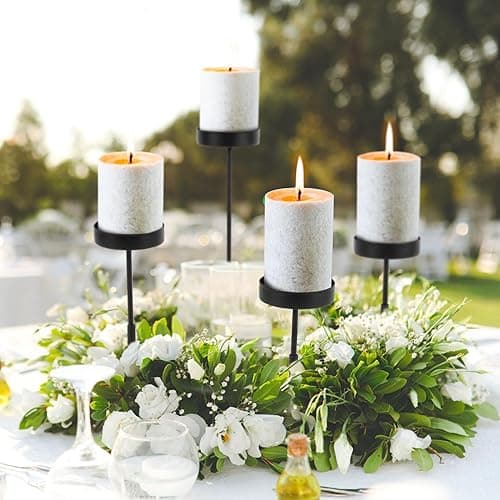 Porte-Bougie Rond Noir 4 Bougies Tiges pour Couronne de l`Avent Bougeoir Chandelier Détachable en Métal Decoration Table pour Noël Mariage Cérémonie Anniversaire Saint Valentin