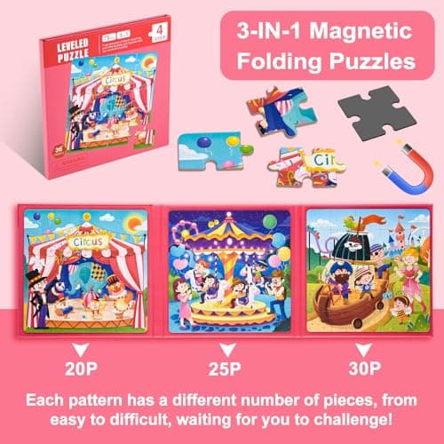 ASTARON Puzzles magnétiques pour Enfants de 3 à 5 Ans, 20-25-30 pièces Puzzles d'apprentissage pour Les Voyages en Voiture, Jouets de Voyage, activités en Avion et en Voiture pour Enfants