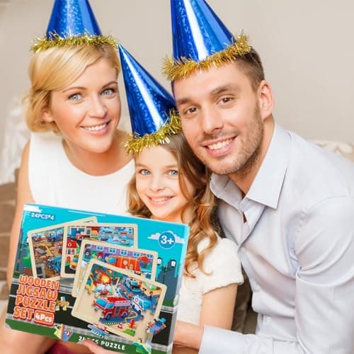 Puzzles en Bois Enfant 3 4 5 Ans, Lot de 4x24 Pièces Jouet Puzzle Jeux,Véhicules de Construction Camions Pompiers Transport Urbain Jeux Montessori Éducatif Jigsaw Puzzle Jouet pour Garçons Filles