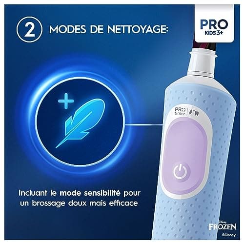 Oral-B Pro Kids Brosse à Dents Électrique Enfant, Reine des Neiges Disney, 1 Brossette Brossage Doux, 1 Étui Voyage, Minuteur et Vibrations, Batterie Rechargeable, 4 Stickers, 3 Ans et Plus
