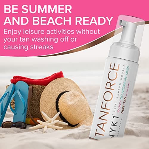 NYK1 TanForce Autobronzants Pour Le Corps Et Autobronzant Visage (250ml) Autobronzant Mousse Pour Autobronzant Corps Pour Un Naturel Auto Bronzant Femme Et Hommes - Mousse Autobronzante Sans Traces