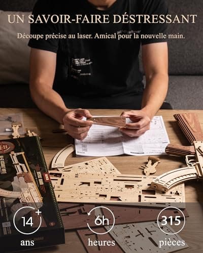 ROKR Puzzle 3D en Bois Maquette en Bois a Construire Jouets avec élastiques, Kits de Modèles Cadeaux pour Adultes, 315 pièces, LQ901