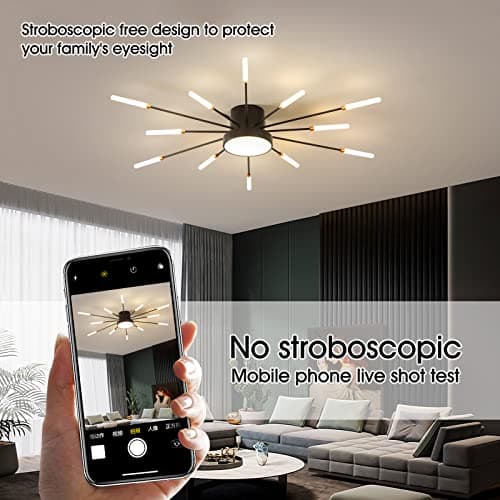 minifair Plafonnier LED moderne 12 + 1 têtes lustres noirs semi-affleurants éclairage de plafond pour chambre salon cuisine salle à manger restaurant