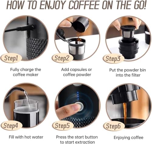 Sonhomay Machine à café électrique portable sans fil compatible avec les capsules moulues et K-Cup pour le camping, les voyages, la randonnée, le bureau
