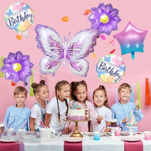 7 pcs Ballon Papillon Anniversaire, Ballon Papillon Fleur, Ballon Aluminium Papillon, Decoration Anniversaire Papillon, Convient aux Fêtes D'anniversaire de Filles, aux Soirées à Thème Papillon