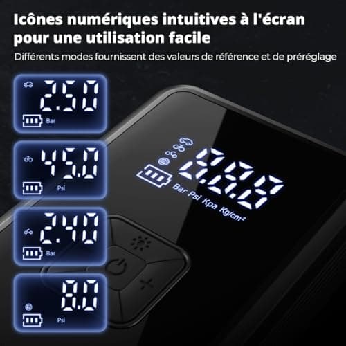Oasser Gonfleur Pneus Voiture sans Fil Mini Compresseur à Air Portatif 150 PSI (10,3 Bar) Inflation Rapide Cylindre 17 mm Type-C USB Charge avec Tuyau de 30 cm et Sac de Rangement