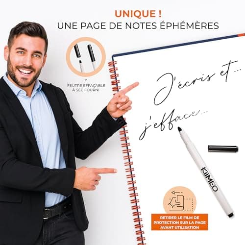 KIIMEO - Le 1er Carnet de Notes Professionnel et Thématique - Bullet Journal Premium Innovant - Conseils & Articles sur la Gestion du Temps- 140 pages + 1 page effaçable - Feutre fourni