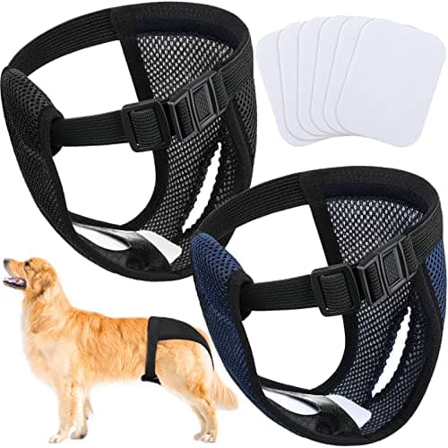 2 Paquets Couches pour Chien Femelles Lavables Pantalon pour Chien de Protection avec 6 Serviettes Hygiéniques Culotte Menstruelle pour Chien Chaleurs Saignements Mensuels, Noir et Bleu (XL)