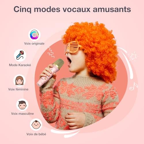 BlitzMax Micro Karaoke avec 2 Micro sans Fil, Karaoke Enfant Haut-Parleur Bluetooth Portable, Machine de Karaoké avec Lumières et Sons, Cadeau pour Enfants et Adultes, pour Fête et Voyage (Rose)