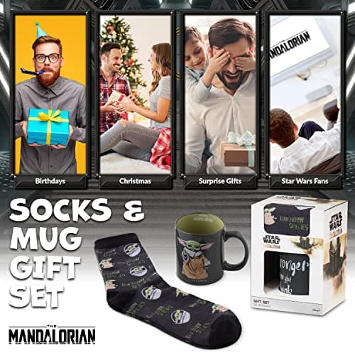 Disney The Mandalorian Mug Baby Yoda Star Wars Cadeau Homme Mug et Chaussettes (Yoda Noir Aop)
