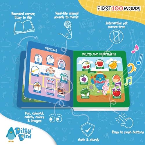 Ditty Bird Livre Sonore en Anglais: 100 Premiers Mots in English | Apprentissage ludique de la Parole pour bébés de 1 à 4 Ans | Livre interactif avec sonorités et chansons Amusantes