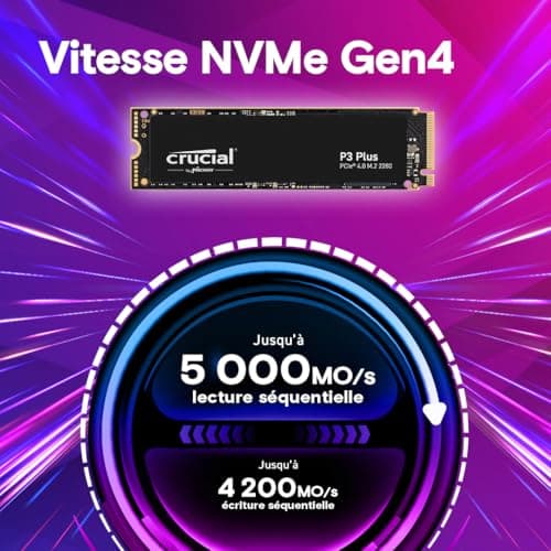 Crucial P3 Plus SSD 2To PCIe Gen4 NVMe M.2 SSD Interne, Jusqu’à 5.000 Mo/s, Compatible avec Ordinateur Portable et de Bureau, Disque Dur SSD - CT2000P3PSSD801