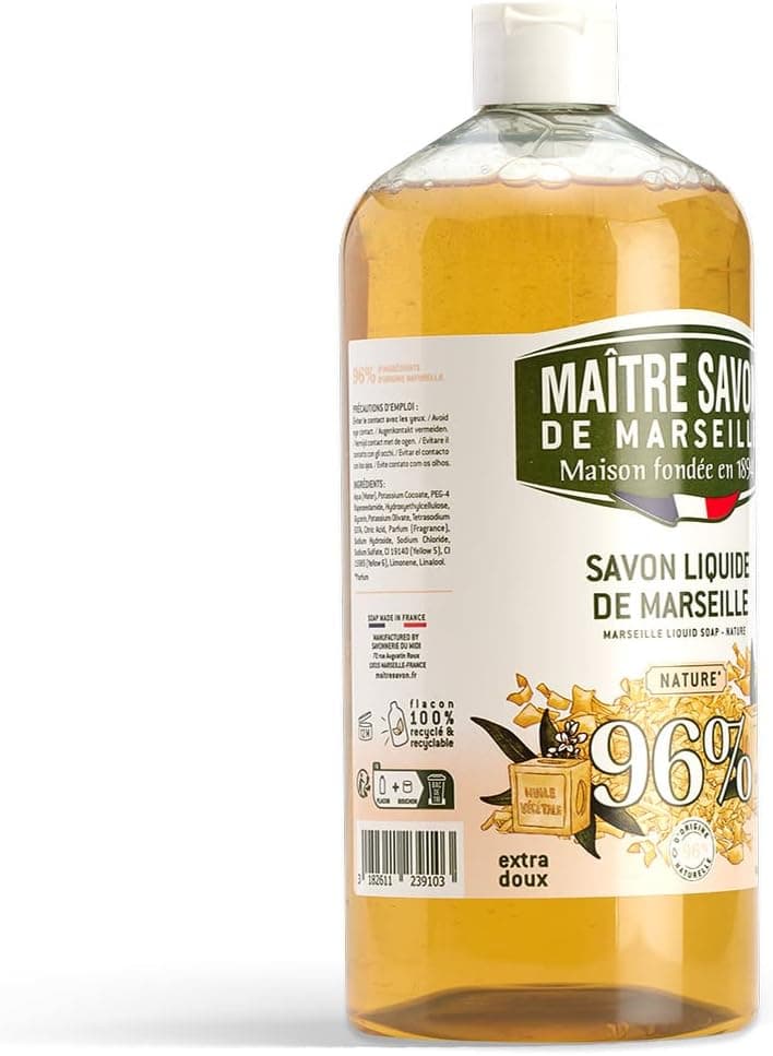 Maître Savon de Marseille - Savon de Marseille liquide Nature- 1L - 96% d'origine naturelle