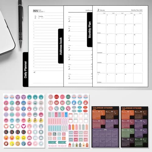 Agenda académique 2025 - Format A5 - Un jour par page - Avec autocollants calendrier - Avec porte-stylo et stylo - Papier épais de qualité supérieure - 14 x 21,5 cm (vert)