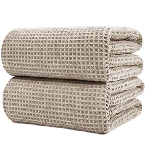POLYTE Lot de 2 draps de Bain en Microfibre Non Pelucheux à séchage Rapide Beige 89 x 178 cm