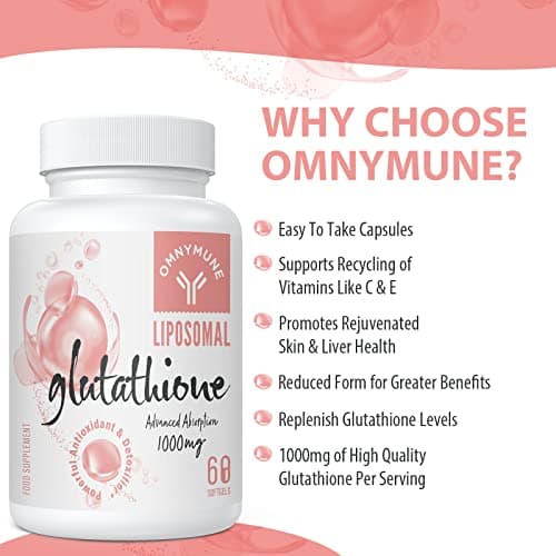 Glutathion Liposomal 1000 mg avec Vitamine C et Acide Hyaluronique – L-Glutathion Réduit, 180 Gélules, Sans Gluten, Sans OGM