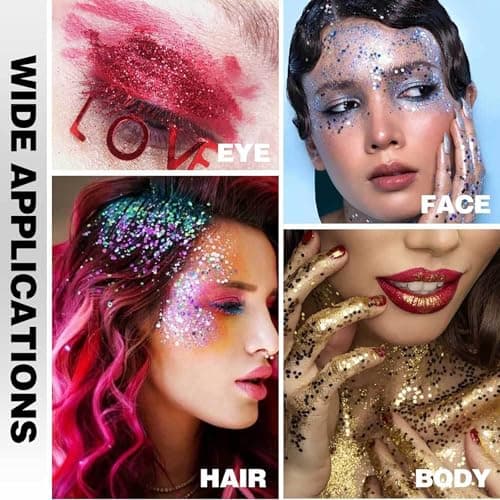 BeauFairy Bâton à Paillettes pour le Corps, 4 PCS, Body Glitter Gel, Paillettes pour le Visage, Mermaid Sequins Glitter, Fluorescent Paillette Visage Chunky Glitter Gel, pour Visage Corps Cheveux, 036