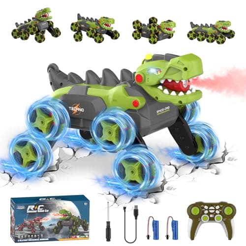 Kssvzz Dinosaur Voiture Télécommandée 3 4 5 6 7 8 9 Ans, 8WD 2.4GHz Monster Truck Telecommande avec Rotation à 360°/Pulvérisation/Lumière, Jouet Enfant Garçon Jouet 3-12 Ans Voiture Enfant, Vert