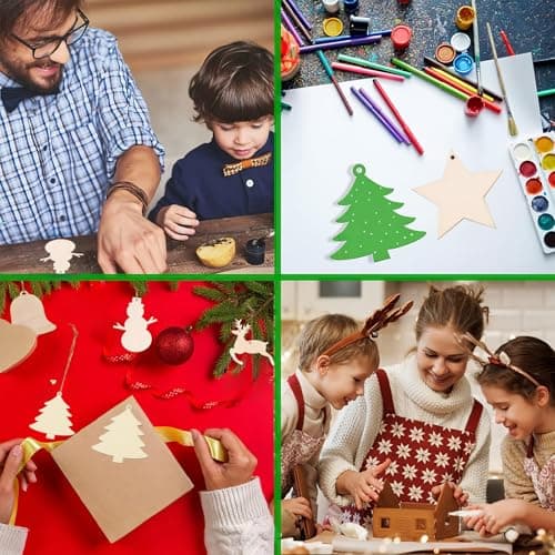 JCUGSBS Lot de 24 décorations de Noël en bois DIY Décoration de Noël en bois Décoration de Noël Sock Bonhomme de neige élan Arbre de Noël Ange à peindre et décorer