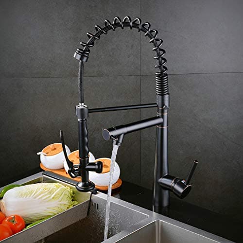 Noir Robinet Cuisine avec Douchette Extractible 2 Fonctions Bec pivotant à 360° Robinetterie à ressort En Laiton Mitigeur évier