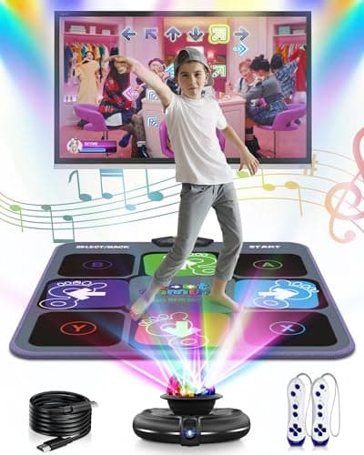 Acelufly Tapis de Danse pour TV avec caméra, Tapis de Jeu antidérapant avec 2 poignées sans Fil et Boule Disco colorée, Jeu de Tapis de Danse pour Enfants et Adultes, Cadeau pour garçons et Filles