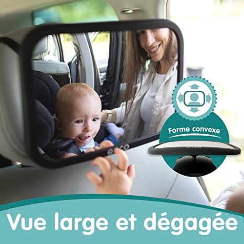 Onco Miroir Voiture Bébé Retroviseur - 100% Incassable, Miroir Bébé Voiture, Double Prix : Meilleure invention de voyage 2023 et Meilleur produit de sécurité 2024, Accessoire Voiture