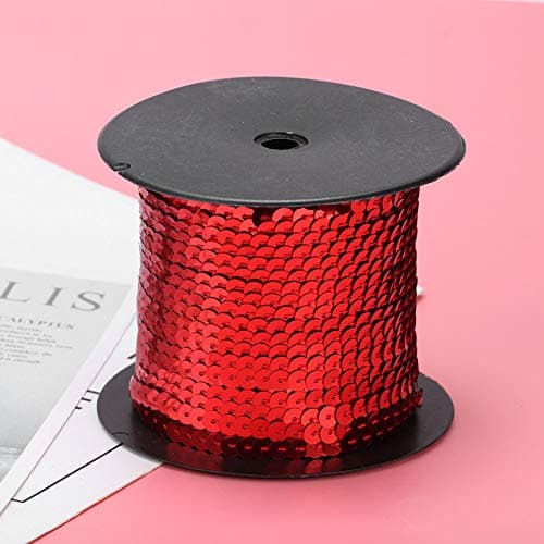 Corde à Paillettes, 100 Yard/Roll 6mm Paillette Paillette Paillettes Rouleau Sequin String Ruban pour Artisanat Embellissements Costume Accessoires(Rouge)