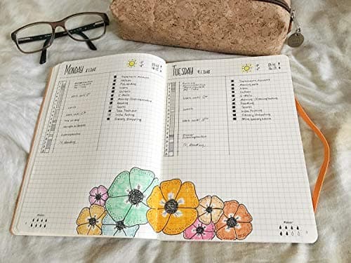 RHODIA 117773C - Carnet Souple Bullet Journal Goalbook Coquelicot - A5 14,8 x 21 cm - Petits Carreaux - 240 pages - Papier Clairefontaine Ivoire 90 g/m - 2 Rubans - Couverture Simili Cuir